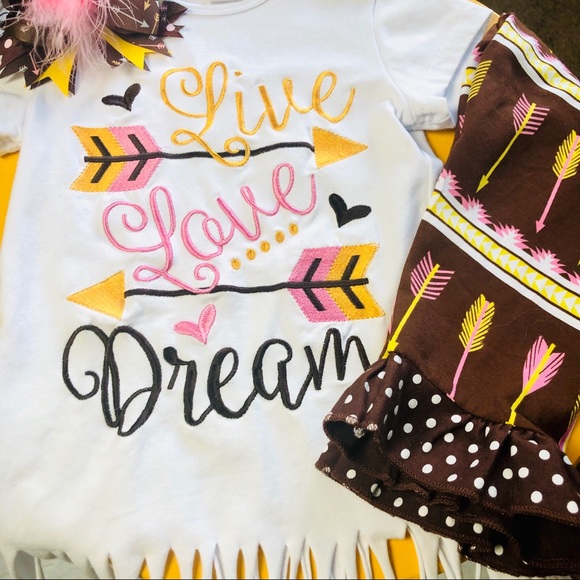 BoHo Arrows Fringe 3pc Boutique Top, Pant,BOW - Picture 3 of 8